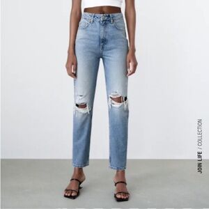 NWT Zara Mom Distressed Straight Leg Jeans